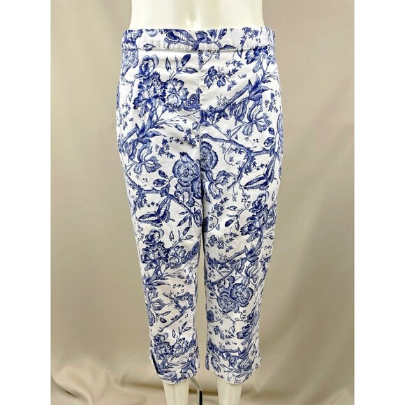 Bill Blass White Floral Print Capri Jeans Women's 8 Perfect Fit High Rise Mom - Picture 3 of 16